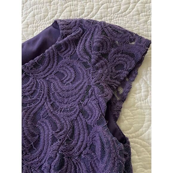 Coldwater Creek Purple Lace Knee Length Dress Size 4 Cap Sleeve​ - Picture 8 of 14